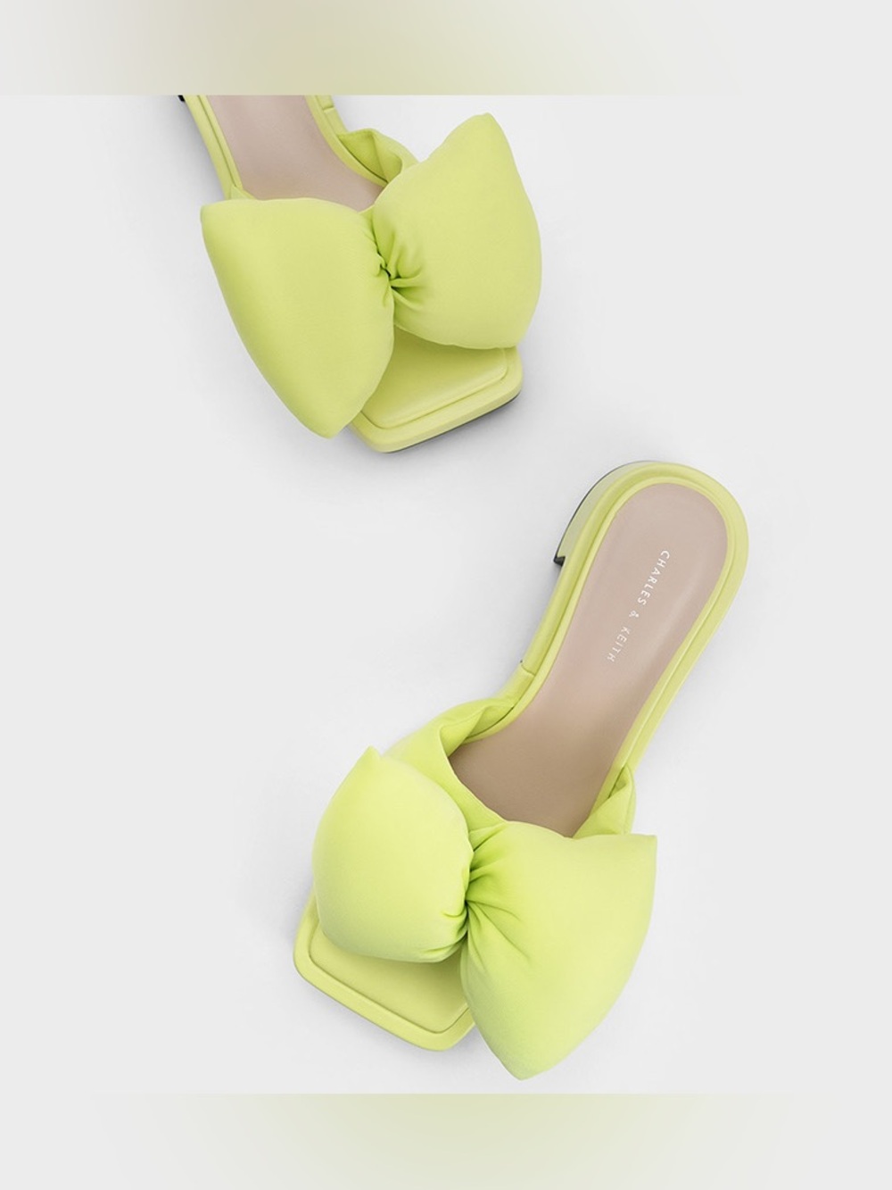 Charles & Keith Lemon Green Bow Slide Mules